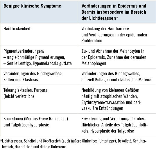 Tabelle 3: Benigne klinische Symptome der chronischen Lichtschädigung (modifiziert nach Yaar et al. 2006, Auswahl)