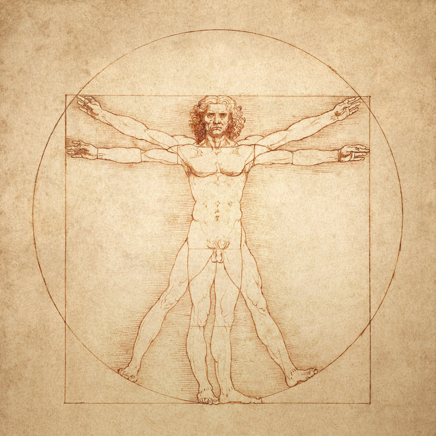 Der vitruvianische Mensch von Leonardo da Vinci – eine der ersten und berühmtesten anthropometrischen Zeichnungen aus vordigitaler Zeit