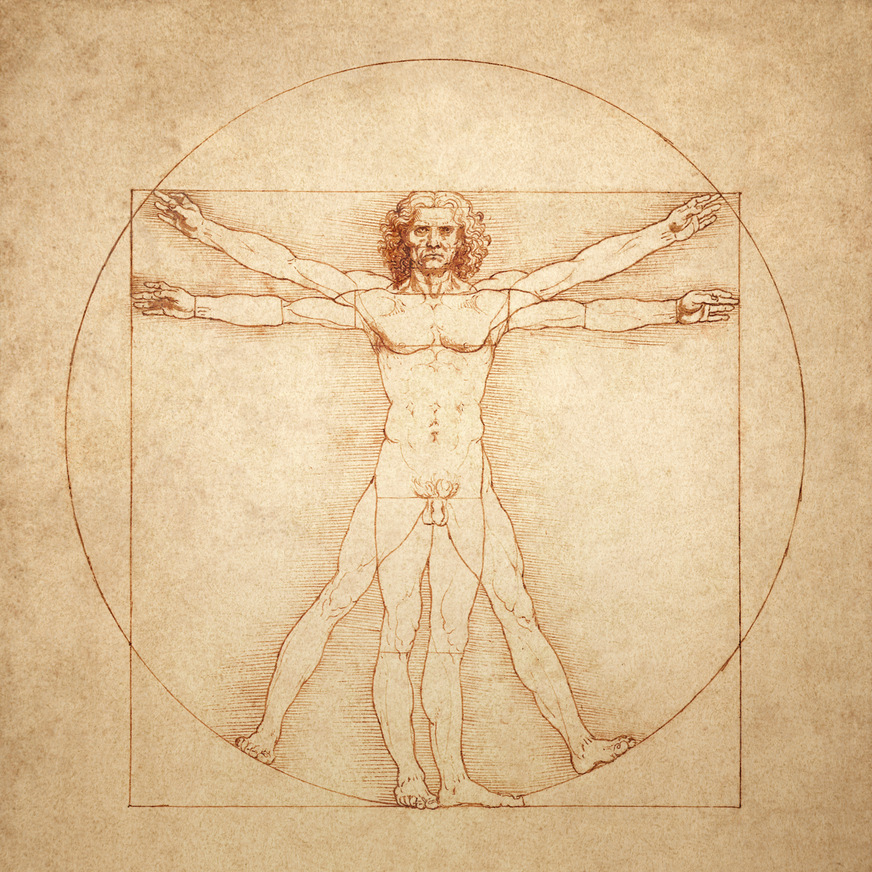 Der vitruvianische Mensch von Leonardo da Vinci – eine der ersten und berühmtesten anthropometrischen Zeichnungen aus vordigitaler Zeit