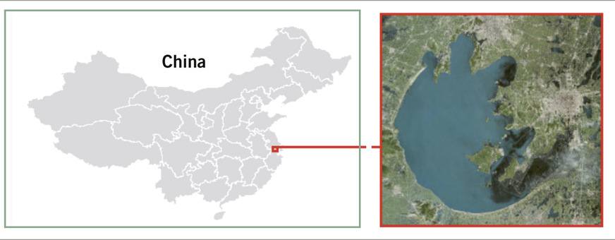 Abb. 2: Der Tai-See ist der drittgrößte Süßwassersee in China und liegt westlich von Shanghai (mod. aus Jia u. Schmid 2019)