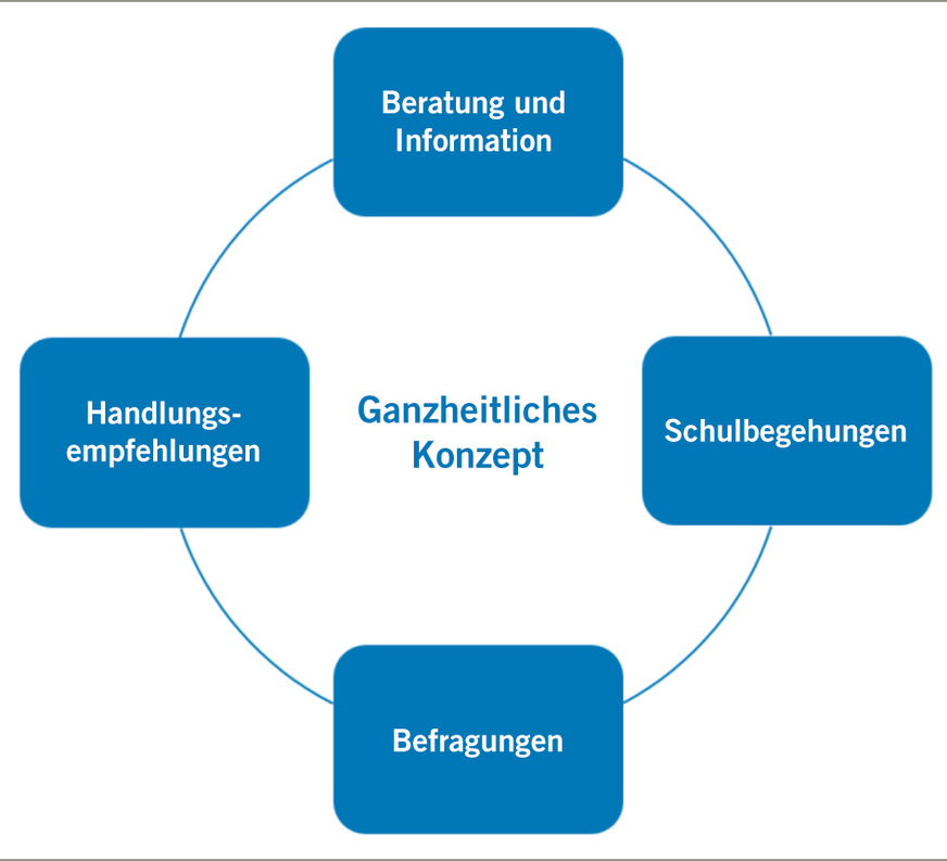 Abb. 2:  Bausteine eines ganzheitlichen Beratungskonzepts im Praxisprojekt „Lärmbelastung und stimmliche Belastung an Schulen“