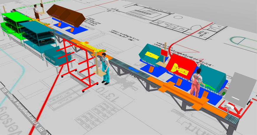 Abb. 4: Optimierung des Vormontagebereichs im ema Work Designer (Quelle: imk automotive GmbH)