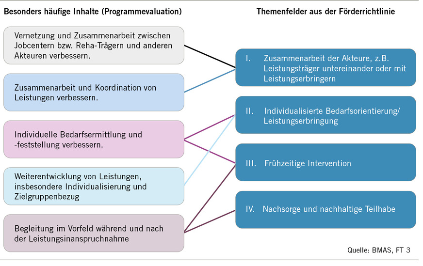 Abb. 5:  Besonders häufige Themenfelder der Modellprojekte des ersten Förderaufrufs (eigene Darstellung)