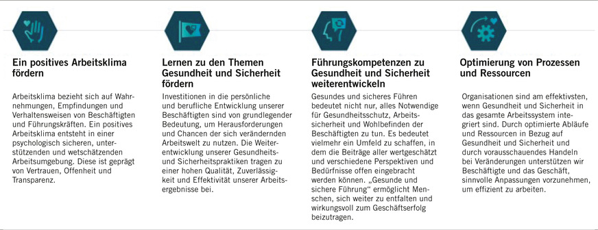 Abb. 3: Die vier Handlungsfelder des Programms Healthy & Safe @ Siemens (Quelle: Siemens AG)