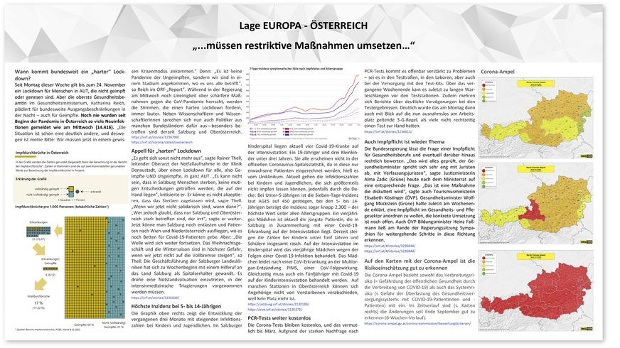 Abb. 2:  Die Rubrik Epidemiologie, exemplarisch dargestellt anhand einer Folie zur Corona-Lage in Österreich im November 2021