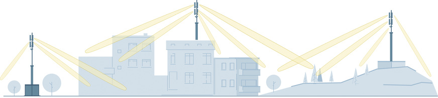 Abb. 3:  Beamforming bei 5G. Die HF-EMF werden gezielt dorthin gesendet, wo eine Versorgung mit Mobilfunk benötigt wird (Quelle: BfS)