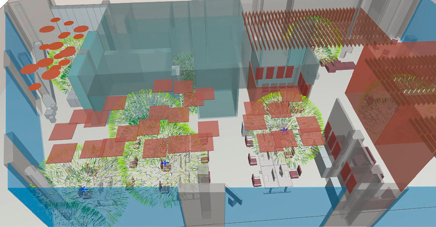 Abb. 4: Auszug 3D-Visualisierung von Schallausbreitung mittels einer raumakustischen Simulation (Quelle: SoundComfort)