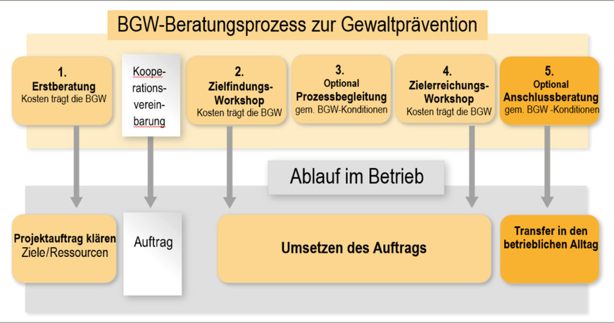 Abb. 5:  Bestandteile der BGW-Organisationsberatung zum Umgang mit Gewalt und Aggression