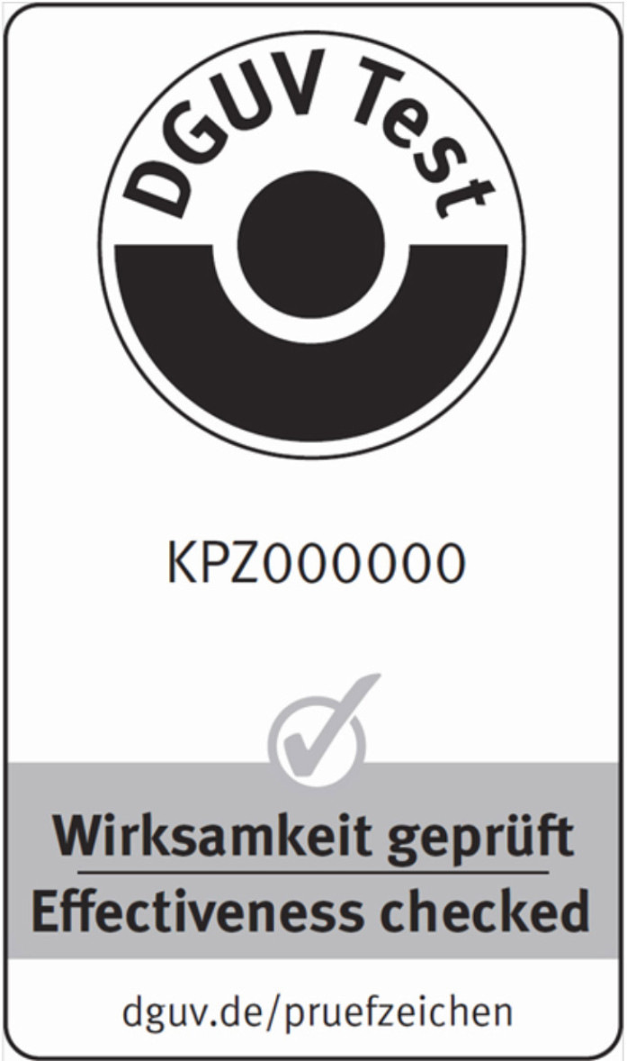 Abb. 1:  Ha﻿utschutzmittel, die nach dem DGUV Grundsatz GS-PS-14 „Grundsätze für die Prüfung und Zertifizierung der Wirksamkeit von Hautschutzmitteln“ zertifiziert sind, erfüllen Vorgaben der TRGS 401. Sie sind erkennbar an dem DGUV Testzeichen mit dem Zeichenzusatz „Wirksamkeit geprüft“