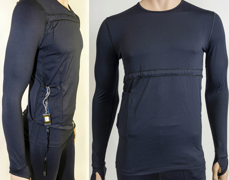 Abb. 2:  Shirt mit integrierter physiologischer Sensorik (Smart Textile) mit Aufnahmeeinheit