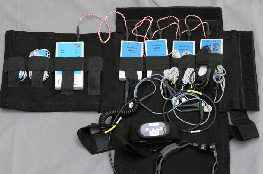 Abb. 3:  Mobiles physiologisches Labor – mobPhysioLab® mit diversen physiologischen Sensoren zur Detektion von Stress für direkte Anwendungen am realen Arbeitsplatz