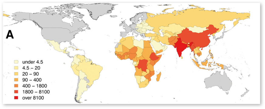 Abb. 3:  Anzahl Todesfälle weltweit aufgrund von Tollwut (Quelle: WHO, Control of Neglected Tropical Diseases)