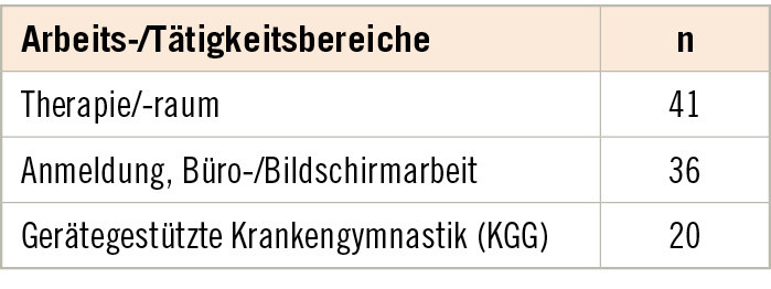 Tabelle 2:  Bearbeitete Arbeits-/Tätigkeitsbereiche (n = 97, Mehrfachnennungen möglich)