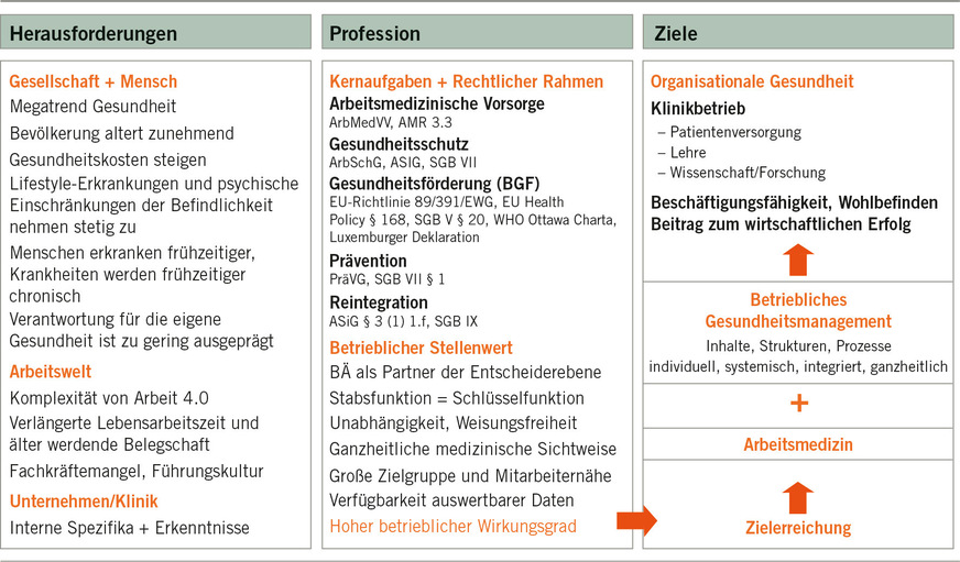 Abb. 2:  Einbindung arbeitsmedizinischer Profession zur Erreichung Organisationaler Gesundheit (eigene Darstellung)