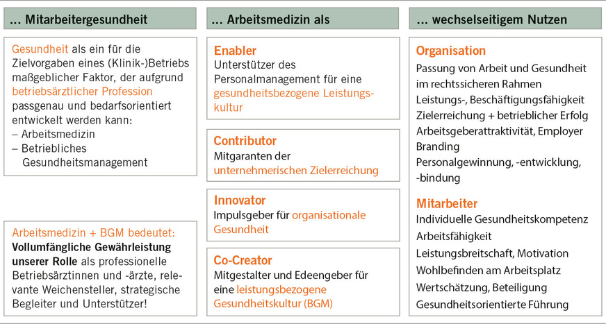 Abb. 4:  Modernes Rollenverständnis von Arbeitsmedizinerinnen und -medizinern sowie Betriebsärztinnen und -ärzten als Gesundheitsstrategen (eigene Darstellung)