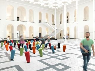 Mobile Bewegungsobjekte statt statischer Hocker laden zu Raum- und Haltungswechseln ein und richten die Aufmerksamkeit nach innen.
