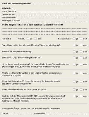 
 Abb. 1: 
 Anamnesebogen nach Tuberkulosekontakt
