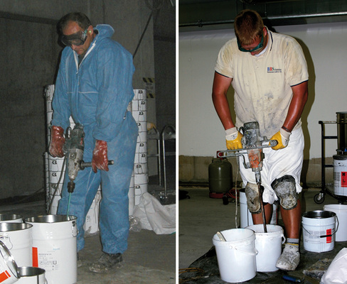 
 Abb. 4: 
 Epoxidharze mischen – richtig (links) und falsch (rechts) (Foto: R. Rühl)
