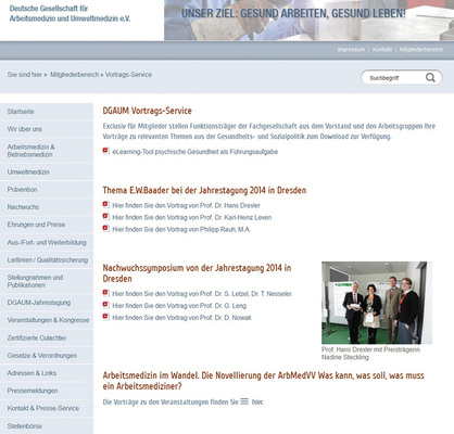 <p>
Vortragsservice im Premiumbereich der DGAUM-Homepage (Screenshot)
</p>