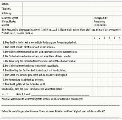 
 Abb. 1: 
 Beispiel für ein Muster „Interner Rücklaufbogen – Evaluierung Sicherheitsgeräte“
