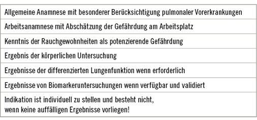 
 Tabelle 2: 
 Rechtfertigende Indikation zu einer Röntgenuntersuchung in der Vorsorge beruflich exponierter Versicherter



