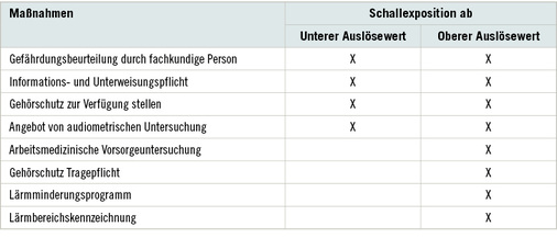 
 Tabelle 3: 
 Maßnahmen zur Lärmminderung nach LärmVibrationsArbSchV
