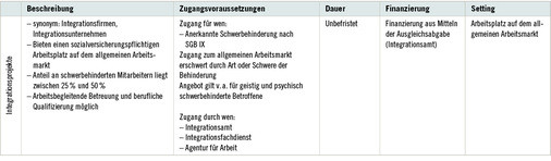 
 Tabelle 1: 
 Beispiel aus dem THK für eine klassische berufliche Integrationsmaßnahme

