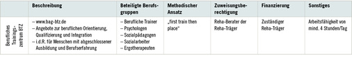 <p>
<span class="GVSpitzmarke"> Tabelle 2: </span>
 Beispiel aus dem THK für einen Leistungsanbieter der klassischen beruflichen Integration
</p>