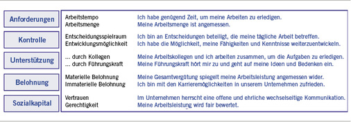 
 Abb. 1: 
 Die 10 Items des Work Well Index ( Allianz)
