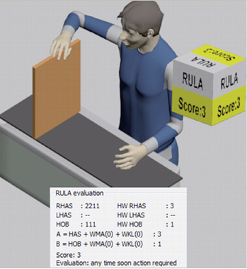 
 Abb. 8: 
 RULA-Bewertung einer Einzelhaltung (Wenden von Dachsteinen)
