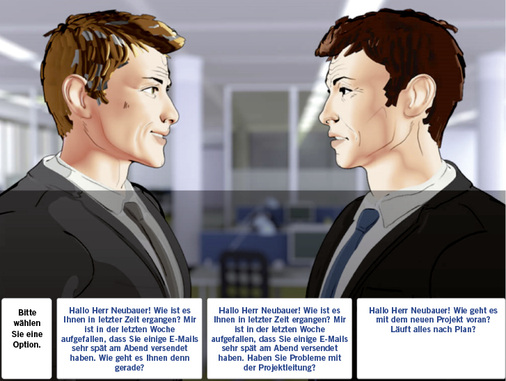 
 Abb. 3: 
 Beispieldarstellung aus dem Onlinetraining für Führungskräfte zur Förderung der psychosozialen Gesundheit am Arbeitsplatz
