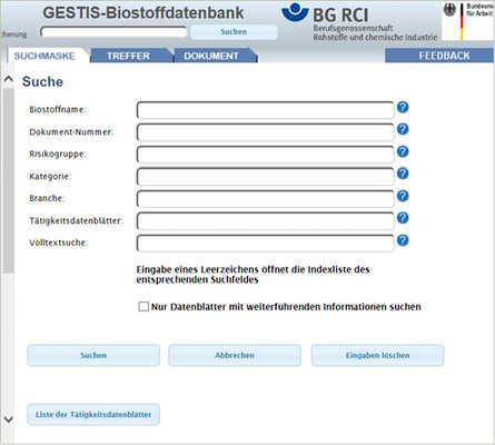 <p>
<span class="GVSpitzmarke"> Abb. 6: </span>
 Suchmaske der Biostoffdatenbank
</p>