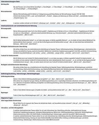 
 Tabelle 1: 
 Ausschnitt aus dem Fragebogen



