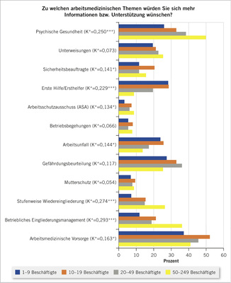 
 Abb. 5: 
 Informations- bzw. Unterstützungsbedarf (arbeitsmedizinische Fragestellungen) nach Betriebsgröße




