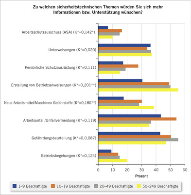 
 Abb. 6: 
 Informations- bzw. Unterstützungsbedarf ( sicherheitstechnische Fragestellungen) nach Betriebsgröße




