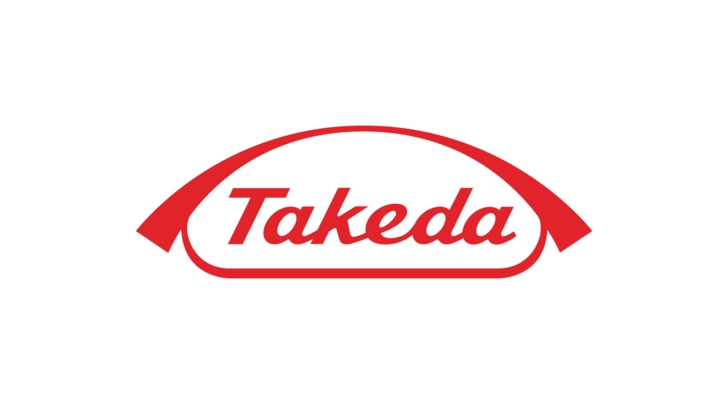 Takeda-Logo mit rotem Text und einer gebogenen roten Linie oben und unten auf hellgrauem Hintergrund.
