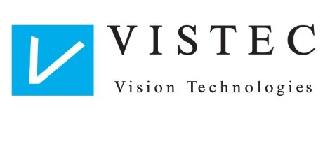 VISTEC-Logo mit blauem Quadrat und weißem Häkchen sowie der Aufschrift "Vision Technologies".