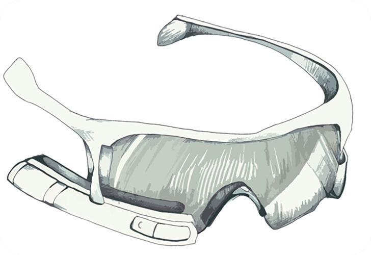  Abb. 1:    Schematische Darstellung eines Head-Mounted Displays
 
 Fig. 1: Schematic diagram of a head-mounted display