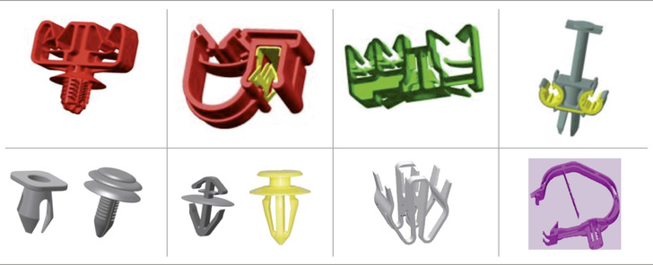  Abb. 1:    Beispiele für Clipse und ihre Anwendung im Automobilbau (eigene Darstellung)