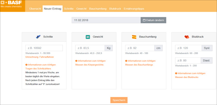  Abb﻿. 1:    Eingabemaske der Anwendung auf https://basf.loslaufen.jetzt 
 Fig. 1. Input screen of the application at https://basf.loslaufen.jetzt