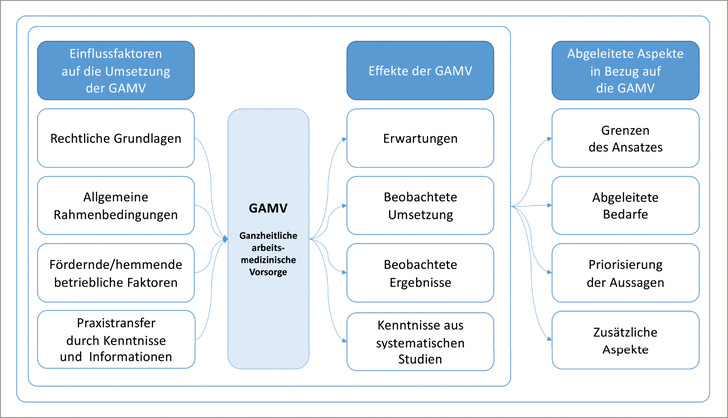 Abb. 1:   Modell und Kategoriensystem des Fragenkatalogs, der den Experteninterviews zugrunde gelegt wurde
 
 Fig. 1: Model and category system of the questionnaire on which the expert interviews were based