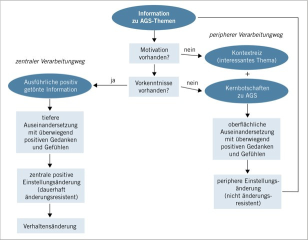 Abb. 1: Ansprachewege für AGS-Themen nach dem „Huckepack-Verfahren“ (vereinfacht in Anlehnung an Wiswede, 2007)
Fig. 1: Addressing OSH issues according to the "piggyback method" (based on Wiswede, 2007)