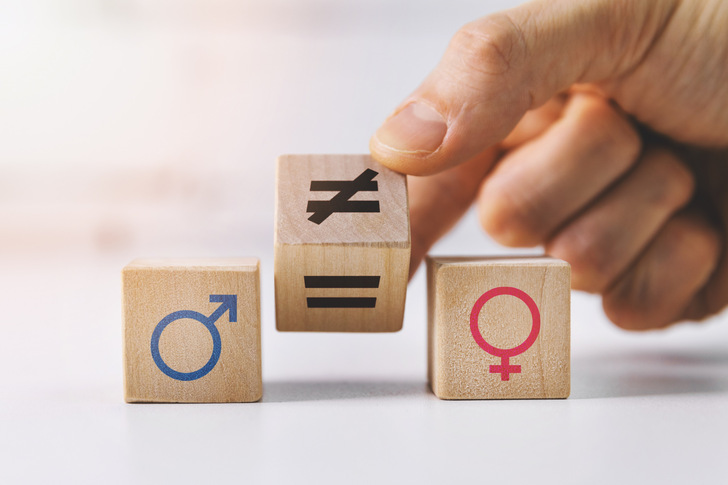 gender equality and discrimination concept - hand putting wooden blocks with symbols - © ronstik - stock-adobe.com
