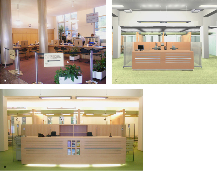 Abb. 1:    a  Bürgerbüro vor Umbau,  b  Bürgerbüro geplant,  c  Bürgerbüro gebaut