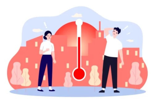 Gerne! Hier ist ein optimierter Alt-Text für das beschriebene Bild, an die Zielgruppe und die thematische Ausrichtung: Optimierter Alt-Text: „Zwei Fachkräfte für Arbeitssicherheit überprüfen bei sommerlicher Hitze mit einem übergroßen Thermometer im urbanen Arbeitsumfeld präventive Maßnahmen zum Hitzeschutz am Arbeitsplatz.“ Falls Sie einen noch spezifischen Bezug wünschen (z.B. betriebsärztliche Beratung oder BGM-Perspektive), passe ich den Alt-Text gerne weiter an!. - © Bro Vector – stock.adobe.com