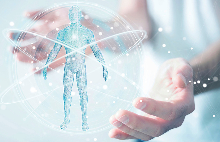 Gerne! Hier ist ein präziser, themenrelevanter Alt-Text für das beschriebene Bild, abgestimmt auf die Zielgruppe und den Kontext der Website: Optimierter Alt-Text: „Symbolische Darstellung digitaler Gesundheitsvorsorge: Eine abstrahierte menschliche Figur wird von zwei geöffneten Händen gehalten, umgeben von leuchtenden Ringen als Sinnbild für digitale Innovationen in Arbeitsschutz und Arbeitsmedizin.“ Dieser Text hebt die Verbindung zwischen Digitalisierung, Gesundheitsschutz und Präventionsarbeit hervor – zentrale Themen für Ihre Zielgruppen im B2B-Bereich Arbeitsmedizin. - © Foto: © sdecoret-stock.adobe.com