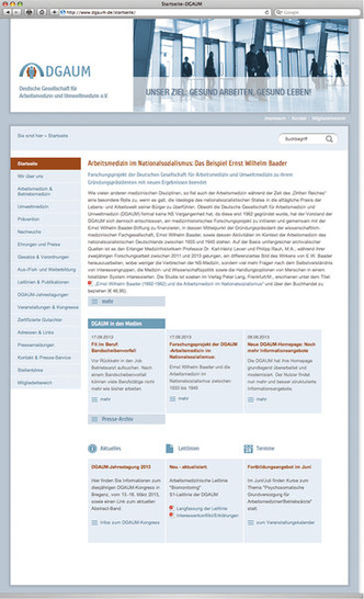 
Startseite der vollständig überarbeiteten und neu gestalteten Homepage der DGAUM
