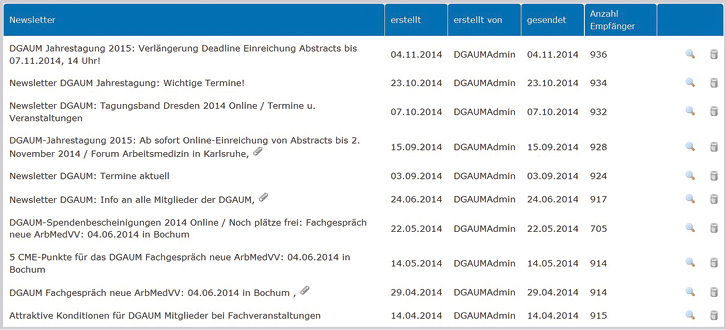 
Elektronischer Newsletter-Service im Premiumbereich der DGAUM-Homepage (Screenshot)
