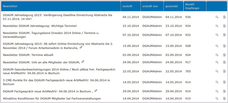 <p>
Elektronischer Newsletter-Service im Premiumbereich der DGAUM-Homepage (Screenshot)
</p>