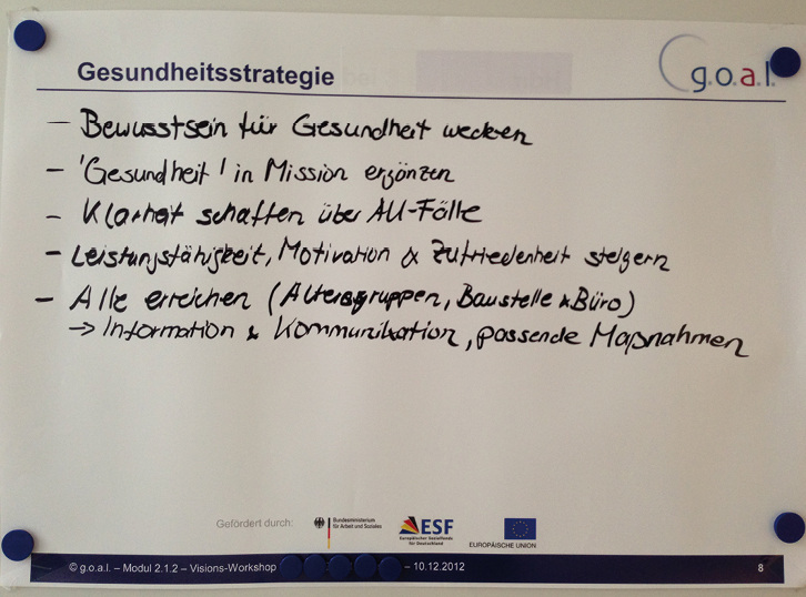 
 Abb. 1: 
 Arbeitsstand zur Erarbeitung einer Gesundheitsvision im Workshop
